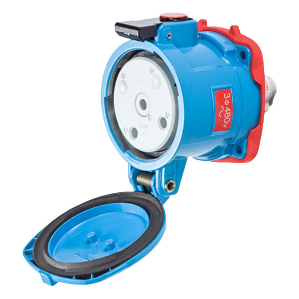 37-64242-C-K04 - DS100C RECEPTACLE METAL BLUE SIZE 4 TYPE 3R 2P+G 100A 480 VAC 60 Hz NO AUX
